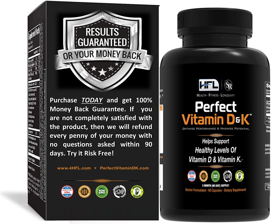 HFL Perfect vitamin D&K av Dr. Sam Robbins | Vitamin D3 & K2 (MenaQ7® MK-7) | 3 måneders forsyning | 2x absorberbar | Vegansk, plantebasert, mikroinnkapslet.