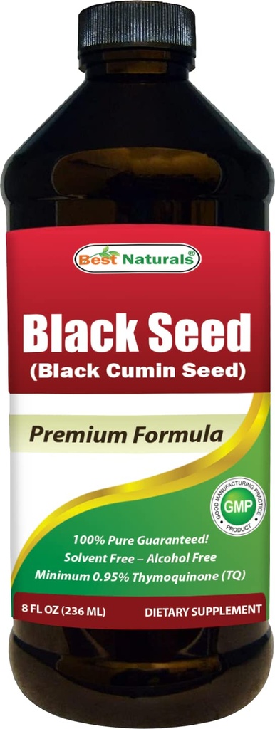 Best Naturals Black Seed Oil - Minimum 0.95% Thymoquinon (TQ) - Cold Pressed Nigella Sativa Aids i Digestive Helse, Immunstøtte, Hjernefunksjon, Joint Mobility, Glutenfri, Ikke GMO - 8 OZ