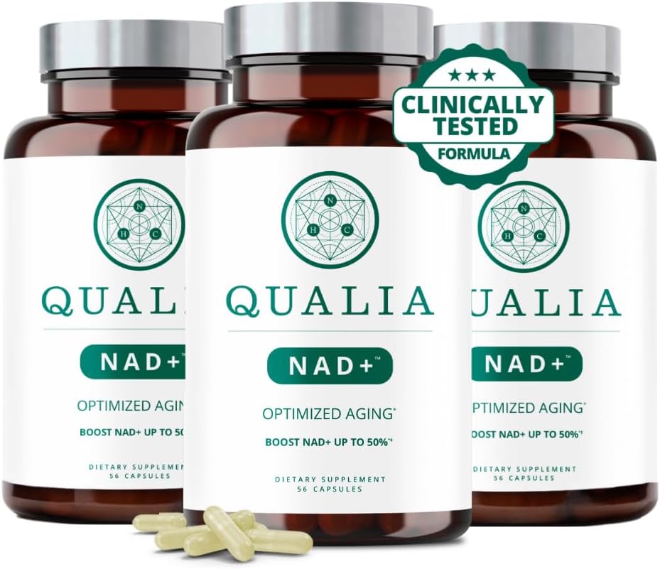 Qualia NAD Supplement - klinisk bevist å øke NAD + opp til 67%. Optimert aldring, energi, fokus. Elite NAD+ Booster ingredienser: Nikotinamid Riboside (NIAGEN,) Niacin, Niacinamid (3 måneders forsyning)