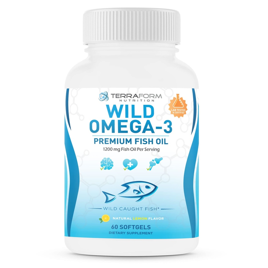 Triple Styrke Fish Oil Omega 3 2400mg per servering - Burpless, Lemon Flavored Non-GMO, Gluten og soya gratis – 30 Services