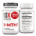 10X Helse 5-MTHF Metylfolat - Metylert Folat & Magnesium for hjerne, hjertehelse, DNA og nevrotransmitter Syntese - Biotilgjengelig Metyl Folat Supplement - Metylfolat Supplement 60 Kapsler