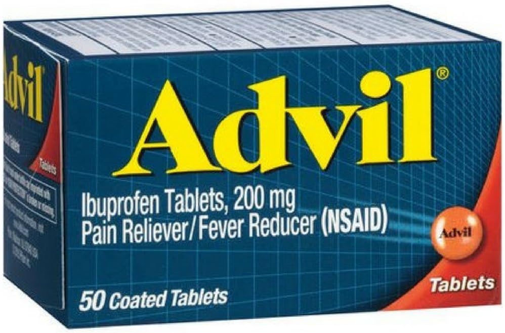 Advil Pain Reliever / Fever Reduser, 200 mg, 50 belagte tabletter.