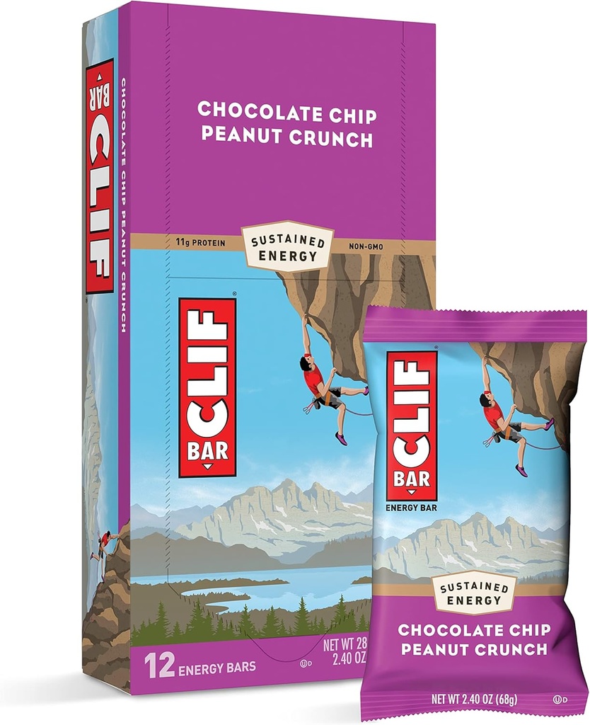 Clif Bars - Energibarer - Sjokolade Chip Peanut Crunch - laget med økologisk havre - Plant Basert Mat - Vegetarian - Kosher (2.4 Ounce Protein Bars, 12 greve)