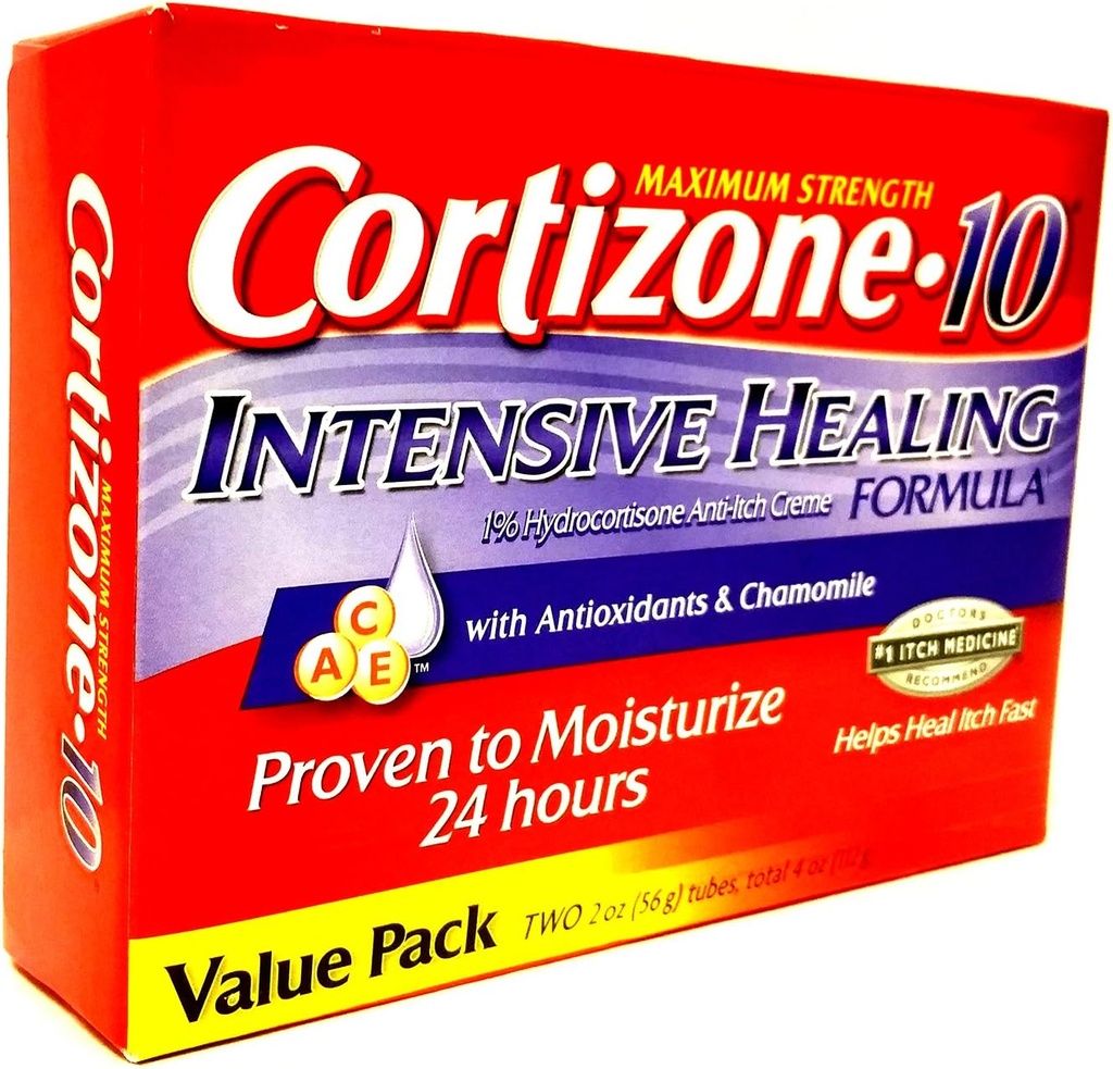 kortizon 10 Maksimal Strenght Intensiv Healing 1% hydrokortison Anti-Tykke Krem To 20z Rør, Totalt 4 oz