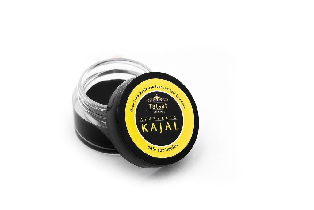 TATSAT - WELLNESS THROUGH AYURVEDA BABY Kajal,Naturlig, herbal og ayurvedic med medisinert Sot og Desi Cow Ghee |Safe For Babies |Lab Testet |No Preservatives, Black, Matte Finish