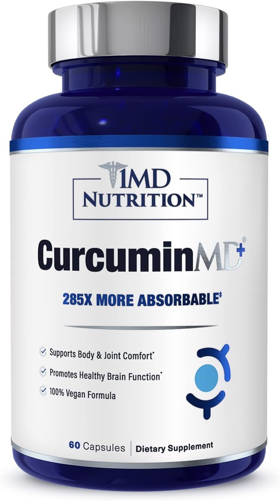 1MD Ernæring CurcuminMD Plus - Turmeric Curcumin med Boswellia Serrata - 285x Mer Absorbable | Felles Stivhet, Muskelgjenoppretting og Mood Support | 60 Kapsler