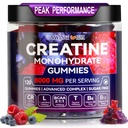 Kreatin Monohydrat Gummies 6500mg per servering for menn og kvinner - 120 Gummies X5 Styrke Sukker Gratis Chewable Kreatin for muskelbygger, Muskelstyrke, Pre-Workout Supplement (Blueberry)