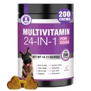 24-in-1 Hundevitaminer og kosttilskudd 200 Ct Hunde Multivitamin Chewable Contain Chondroitin Probiotika Omega-3 Glukosamin for hunder Hude Coat hjerte felles Gut Liver Brain Eyes Immunstøtte - Kylling