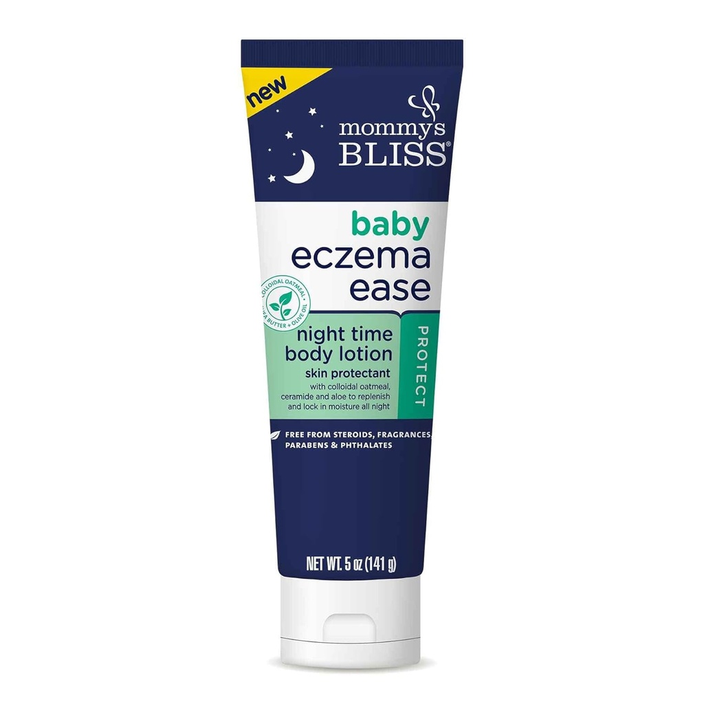 Mammas Bliss Eczema Ease Night Moisturizer w/colloidal Oatmeal, Shea Smør & Olive Olje, lindrer huden irritasjoner og kløe på grunn av Eczema, Ceramid & Aloe, fri for steroider & Phthalater, 5 oz