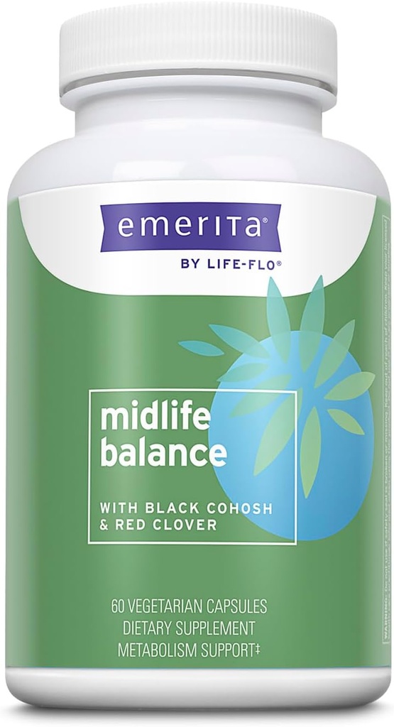 Emerita av Life-flo Midlife Balance, Menopause kosttilskudd for kvinner, sunn balanse støtte med svart cohosh og rød Clover, 60-dagers garanti, ikke testet på dyr, 30 serveringer, 60 Vegkaps