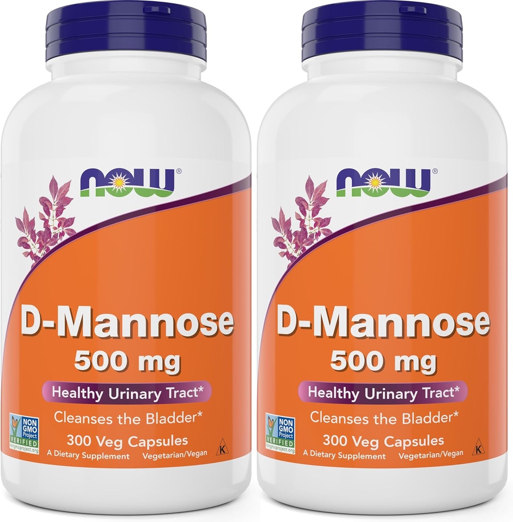 Nå D-Mannose 500 mg, 300 kapsler (pakke med 2) - Vegansk ikke-GMO Supplement for kvinner og menn - Støtter Sunn Urin Tract, renser Bladder