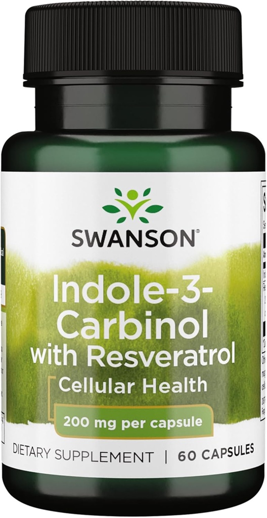 Swanson Indole-3-karbinol med Resveratrol - I3C Supplement for å fremme cellebeskyttelse - naturlig supplement for å opprettholde sunn hormonbalanse - (60 kapsler, 200 mg hver)