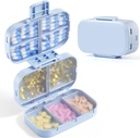 MEACOLIA Triple Folding Pill Organizer, 9 Compartments Reisepille tilfelle med stor kapasitet, Daily Pill Box Liten Pill Container for vitamin, Cod Liver Oil,Supplements (Blue)