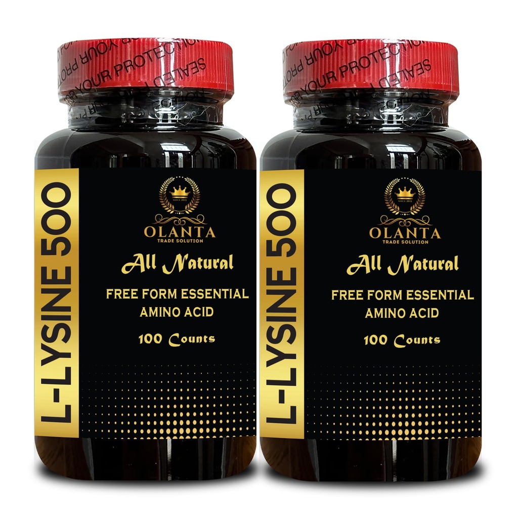 L-LYSIN 500 - L-Lysine 500mg, for sunn immunfunksjon, støtter collagensyntese, soyafri, glutenfri, ikke-GMO, lysin kosttilskudd støtter sunn leppe og oral vev - 2 flasker 200 greve