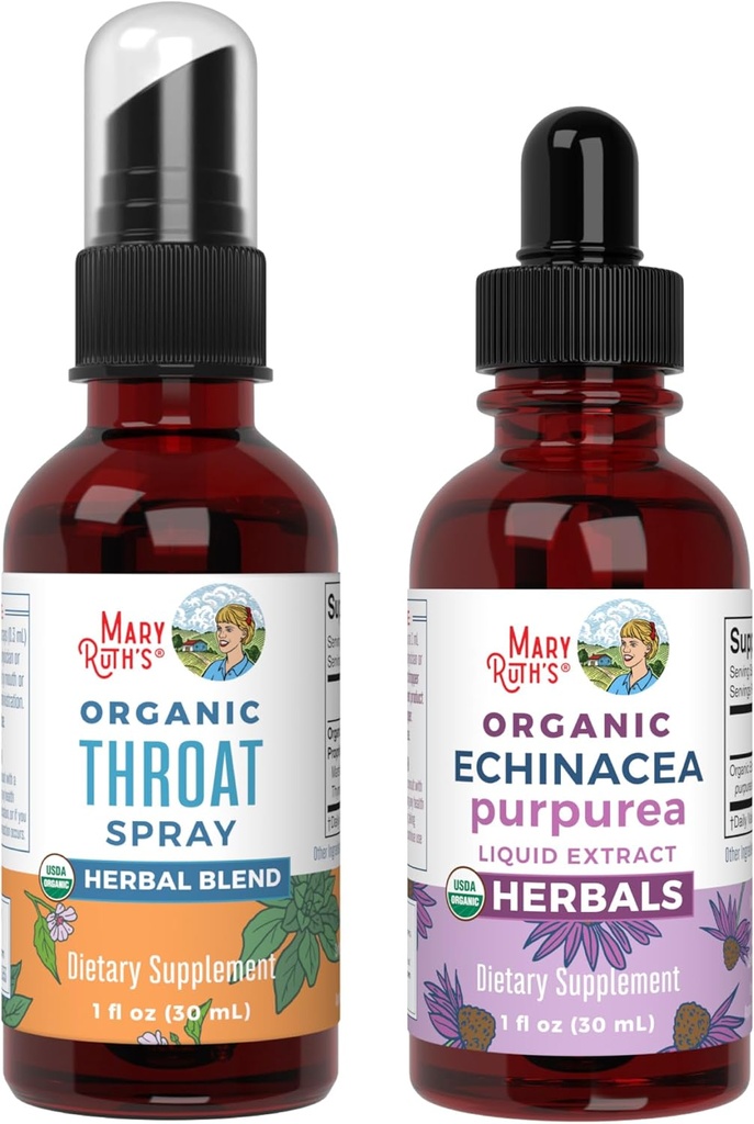 MaryRuth Organics Throat Spray (uslavored) & Echinacea Purpurea Drops | USDA Organic, Clean Label Project Verifisert® | Vitaminer for Throat Relief, Immunitet og generell helse | Vegan, ikke-GMO
