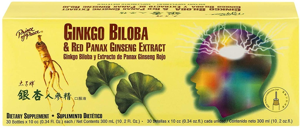 Prince of Peace Ginkgo Biloba og Red Panax Ginseng Extract, 30 flasker 0.34 oz