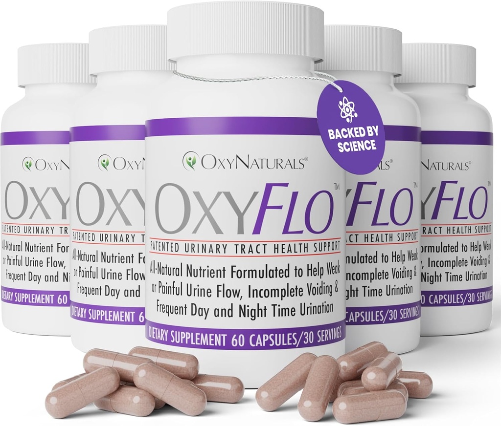 OxyFlo Bladder Control piller for kvinner og menn - Reduser Overaktiv Bladder & Leakage - Støtter Urin Tract (UTIs) Potent blanding av klinisk bevist, naturlige ingredienser 5 flasker (150 serveringer)