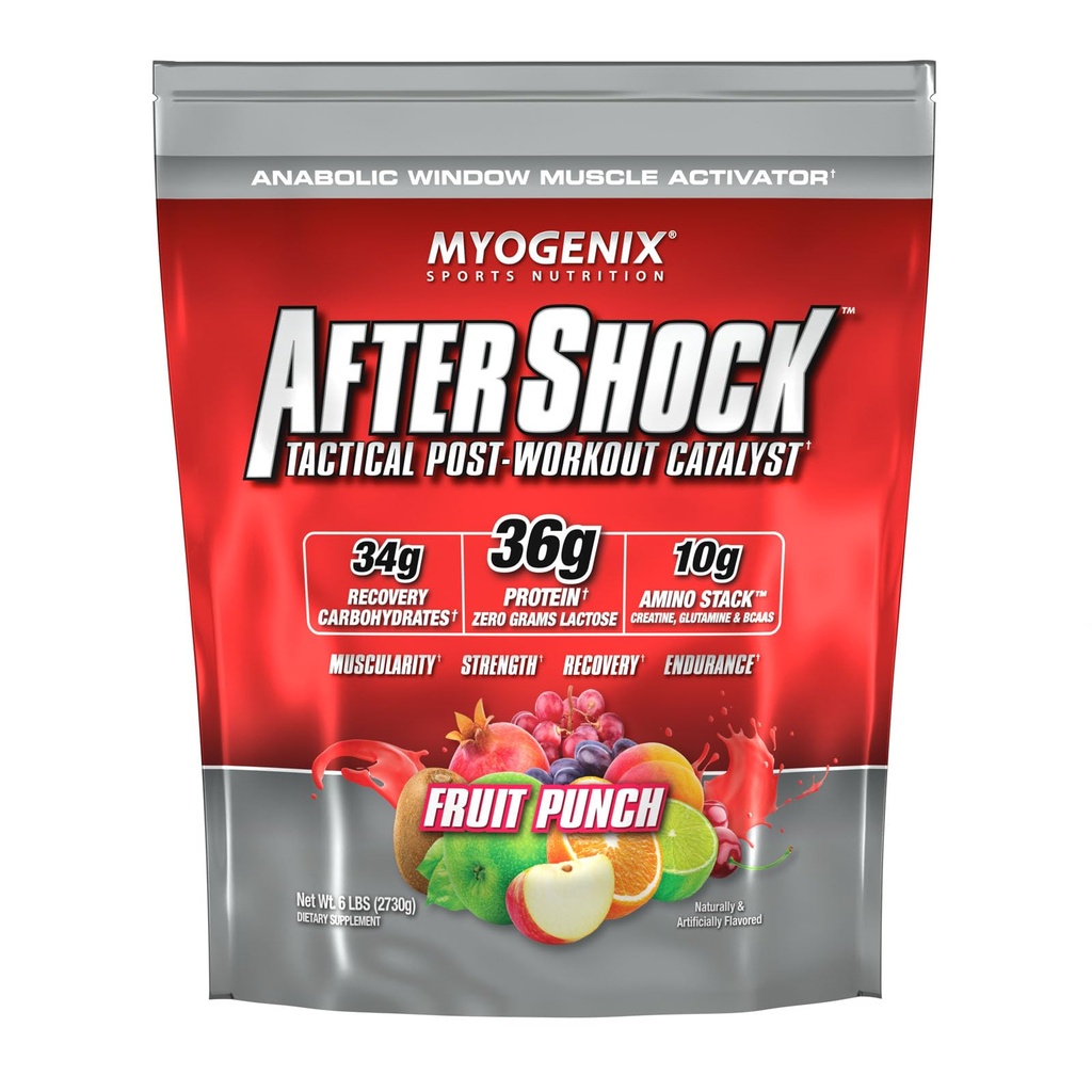 Myogenix Aftershock Post Trening — Muskelvekst Whey Protein Powder — Hastighet opp muskelvekst og gjenoppretting — Støtter felles helse og replenishes Glycogen — Fruit Punch, 6 lbs