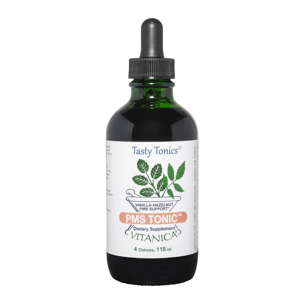 Vitanica PMS Tonic, Premenstruell støtte og relief, Saint Johns Wort, Dong Quai, Chaste Tree Berry, Wild Yam og mer, Vegansk, 4 Ounce