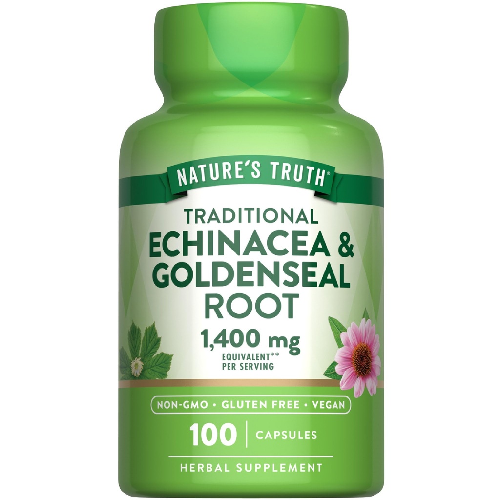Naturens sannhet Echinacea Goldenseal kapsler | 1400mg | 100 greve | Vegansk, ikke-GMO & Glutenfri kosttilskudd | Herbal støttekompleks