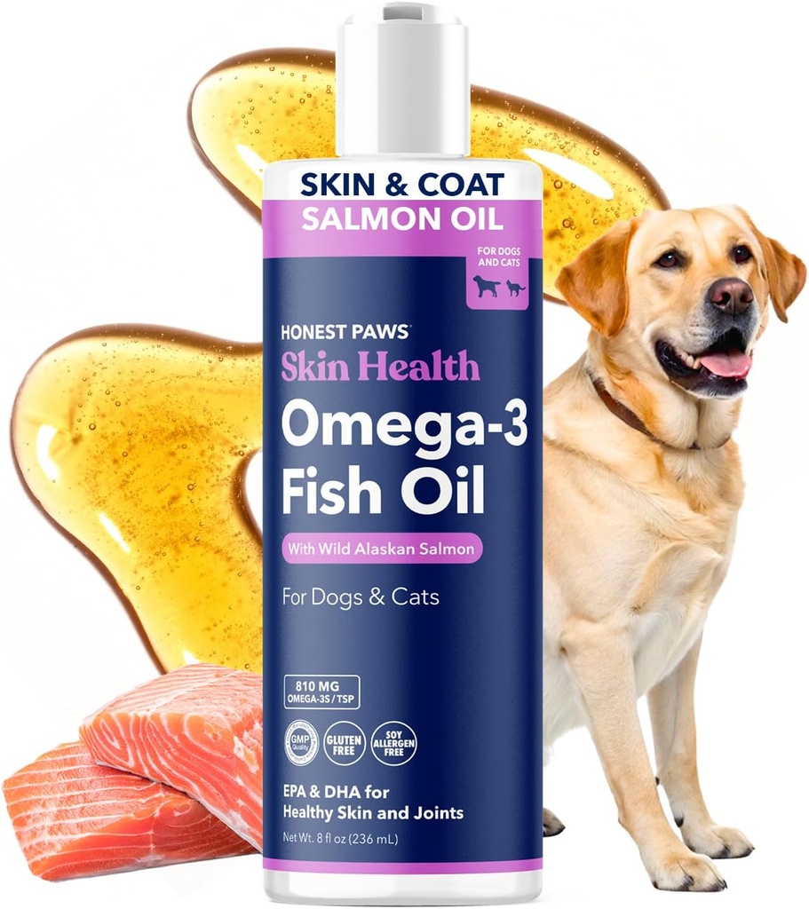 Ærlig Paws Wild Alaskan Salmon Oil for hunder og katter - Omega 3 Fish Oil Supplement for hud, Coat, Joint & Heart Helse - Naturlig, Sustainly Sourced, 8 oz
