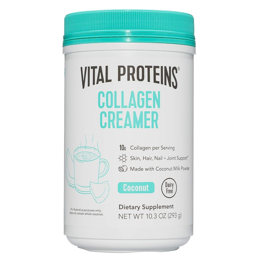 Vitale proteiner kollagen kaffe creamer, ikke-dampende og lavt sukkerpulver med collagen peptider Supplement - støtte sunnt hår, hud, negler med energiboosting MCTs - Coconut 10.3oz