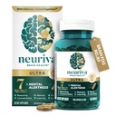 NEURIVA Ultra dekaffeinert klinisk testet nootropisk hjernesupplement for mental varsling, hukommelse, fokus og konsentrasjon, kognitiv, nevrofaktor, fosfatydyserin, vitaminer B6 B12, 60 kapsler