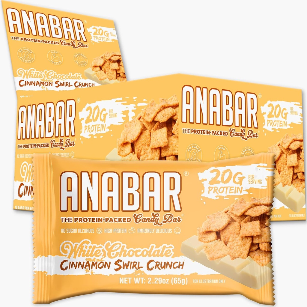 INNRE BOSS PERFORMANCE ANABAR Anabar Protein Bar, Hele maten ytelse Amazing Tasting ekte mat, ingen fyllstoffer, 21 gram (12 barer) (hvit sjokolade kanel swirl crunch)