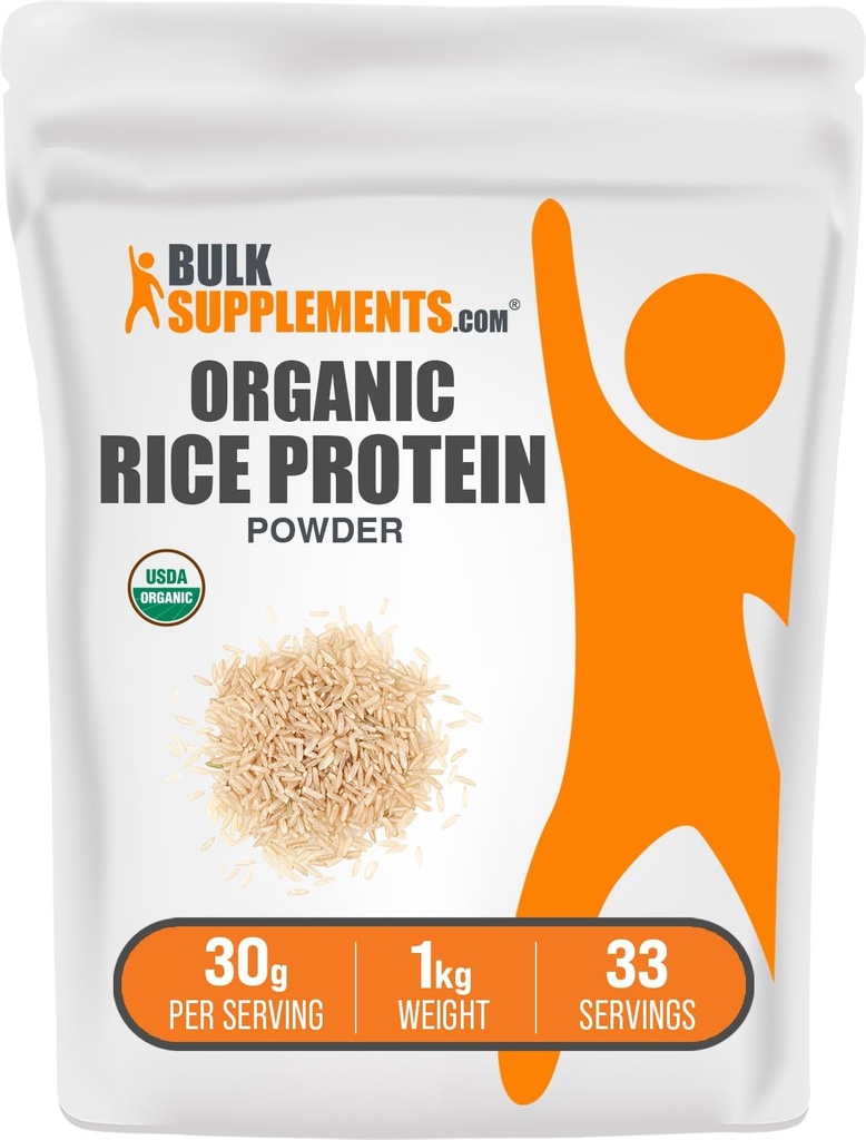 BulkSupplements.com Økologisk Rice Protein pulver - Vegansk Planteprotein, Unflavored - Vegansk & Glutenfri, 30g per servering, 1kg (2,2 lbs) (Pack of 1)
