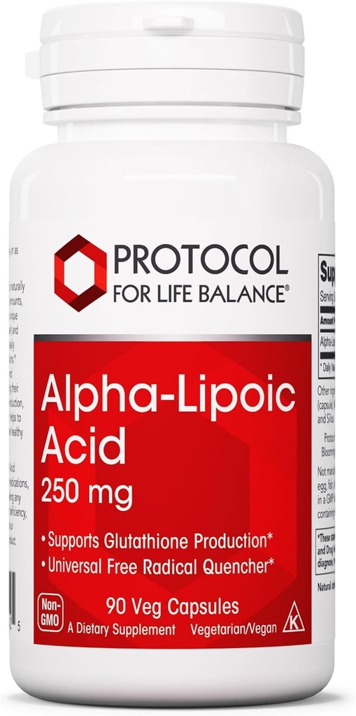 PROTOCOL FOR LIFE Balanse Alpha-Lipoic Acid Supplement - 600mg ALA - Oxidativ Stress Quencher, Blodflyt og hjerte helse - Kosher & Dairy Gratis - 60 Veg Kapsler