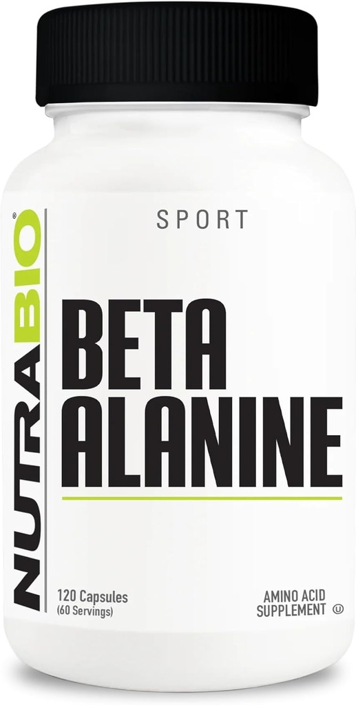 NutraBio Beta-Alanin Supplement, 800 mg - Glutenfri Pre-Workout Supplement til Buffer Lactic Acid, Muskelutmattelse, og Soreness, 120 kapsler