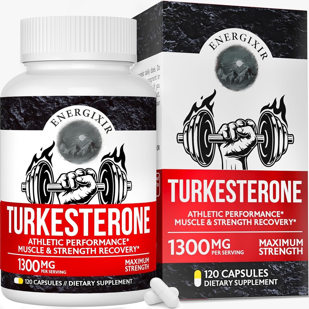 78.000 mg Testosteron Supplement for menn, Max renhet 95% Turkesteron, Testosteron Booster for mer energi, styrke, utholdenhet, ytelse, muskelvekst og gjenoppretting - 60 dagers forsyning (120ct)