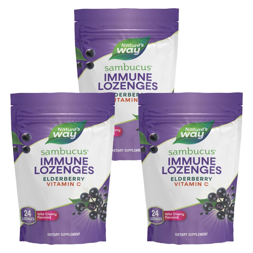 Naturens måte Sambucus Immune Lozenges, høy potens Vitamin C, Elderbær, Wild Cherry Flavored, 24 Lozenges (Packing May Vary) - 3 Pack