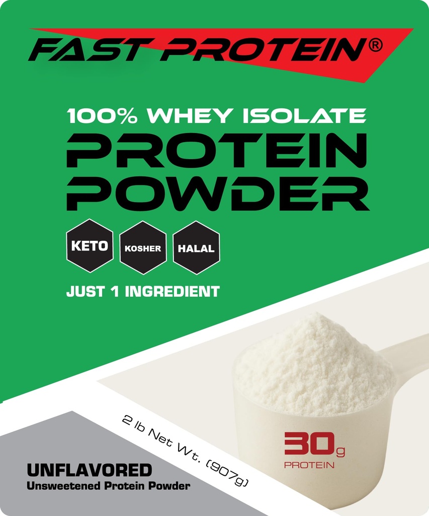 Whey Isolate Protein Powder Unflavored - 30g Protein Powder - Kosher, Halal, Keto, Clean label, Fast Protein - 2LB 30 Serveringer