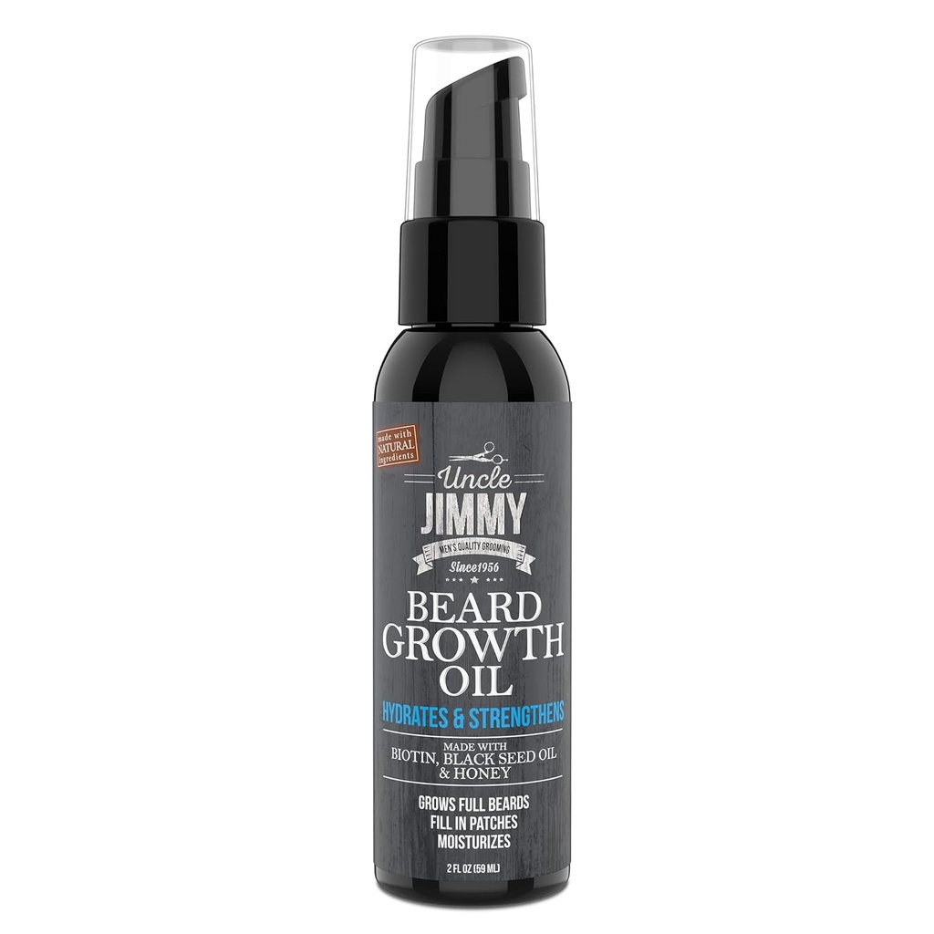 Onkel Jimmy Beard Vekstolje med Biotin | Naturlig Beard Care for Tykker, Fullere sunnere Beard | Menns ansiktshårbehandling for Grooming | Øker tykkelse og volum 2 Fl Oz