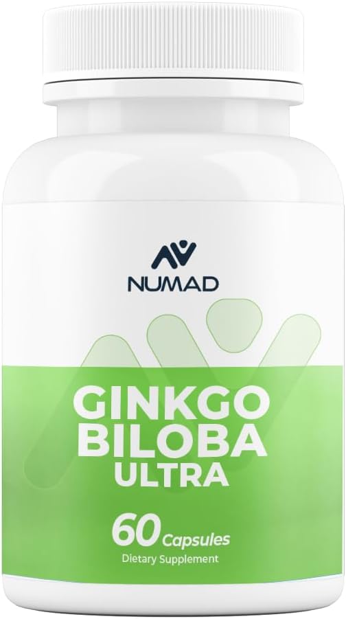 NUMAD Ginseng (600mg) + Ginkgo Biloba (120mg) 60 Kapsler Ekstra styrke Nootropics Brain Support Supplement for minne og fokus