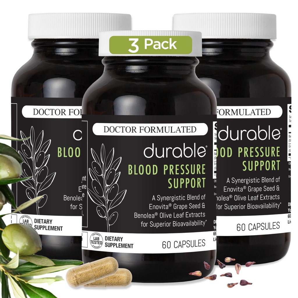 Holdbart blodtrykk – Benolea Olive Leaf & Enovita Grape Seed Extract – Sunn sirkulasjon, Nitric Oxid & Artery Support – Doctor Formulert, Vegan, Ikke-GMO, laget i USA (180 Kapsler)