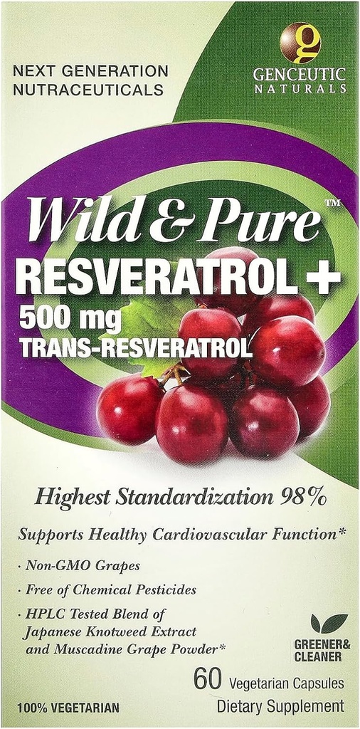 Genceutic Naturals Wild & ren resveratrol vegetariske kapsler, 60-talls | fremmer hjerte helse | Antialdring | Overordnet velvære