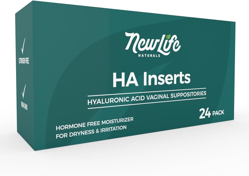 NewLife Naturals Hyaluronic Acid Vaginal Suppositories for kvinner, Vaginal Moisturizer, Tørrhet Irritation Diskomfort, Postpartum, Menopause Relief & Support, 24 Innskudd, 2 måneders forsyning