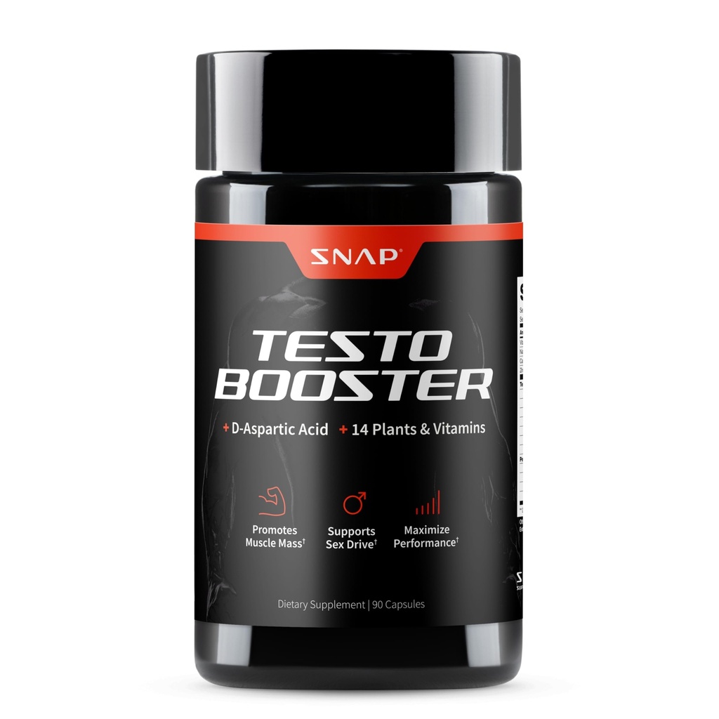 Snap Supplements Testosteron Booster for menn - fremmer muskelvekst, Booster for menn, forsterke naturlig energi, utholdenhet og styrke, 90 kapsler (30 Services, 1 måneds forsyning)