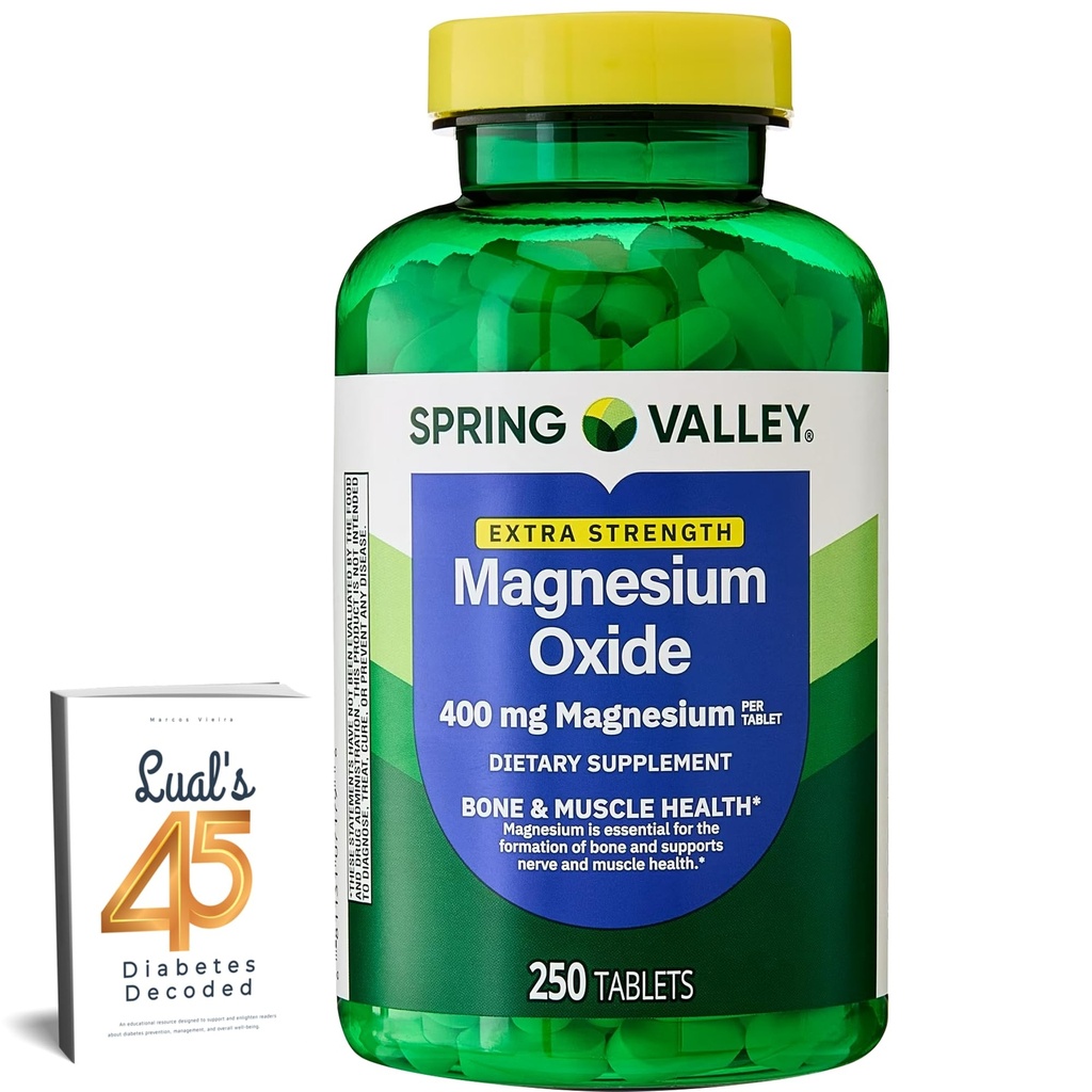Spring Valley Magnesium 400 mg Bone & Muskel Helse Tabletter, Diett Supplement, 250 greve beste magnesium Supplement for kvinner, Pastillas de Magnesio para Mujer Bundle med Lual 45 Diabetes Dekodet