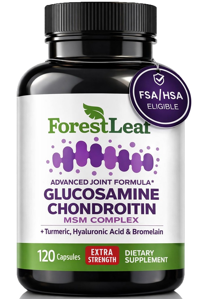 Glucosamine Chondroitin MSM Complex Supplement - Tredobbelt styrke 1200 mg felles støtte Supplement for kvinner og menn med gurkemeie, hyaluronsyre og bromelain for muskelfleksibilitet - 120 Caps