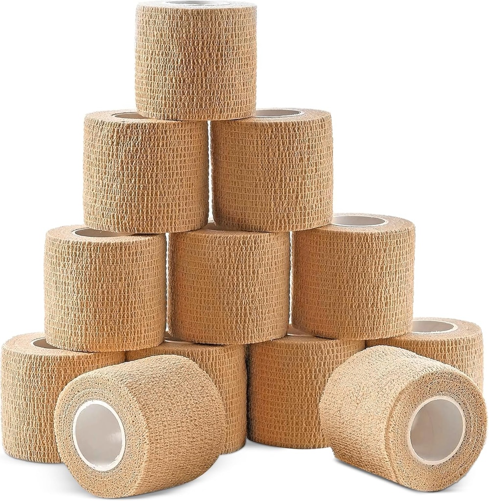 Ever Ready First Aid Selvforsynt Kohesive Wrap Bandages, 2\" x 5 Yards for førstehjelp, Sprains, Svelging, Sport, Kjæledyr, Tan farge – 12 Telling