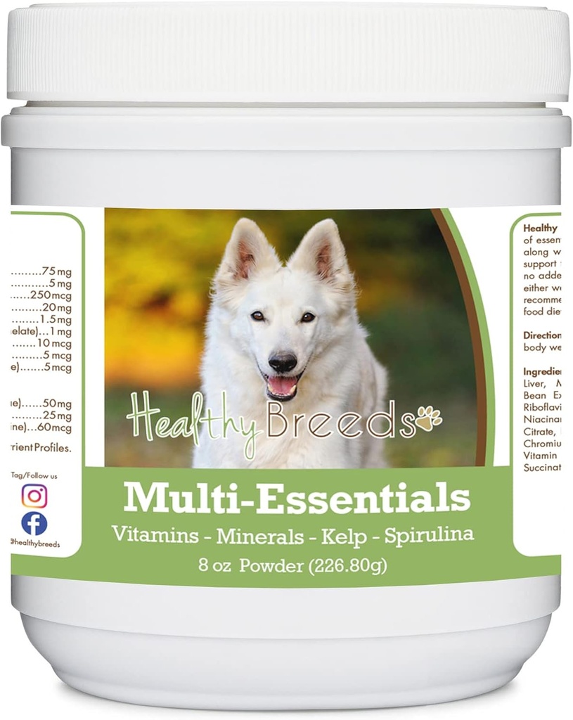 Sunn avler Tysk Shepherd, Hvit, Multi-Esentials pulver for hunder - et ideelt supplement av vitaminer, mineraler og antioksidanter for hunden din - 8 oz
