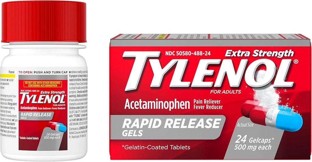 Tylenol ekstra styrke acetaminophen Rapid release geler, smertefri & feber Reduser, 24 ct