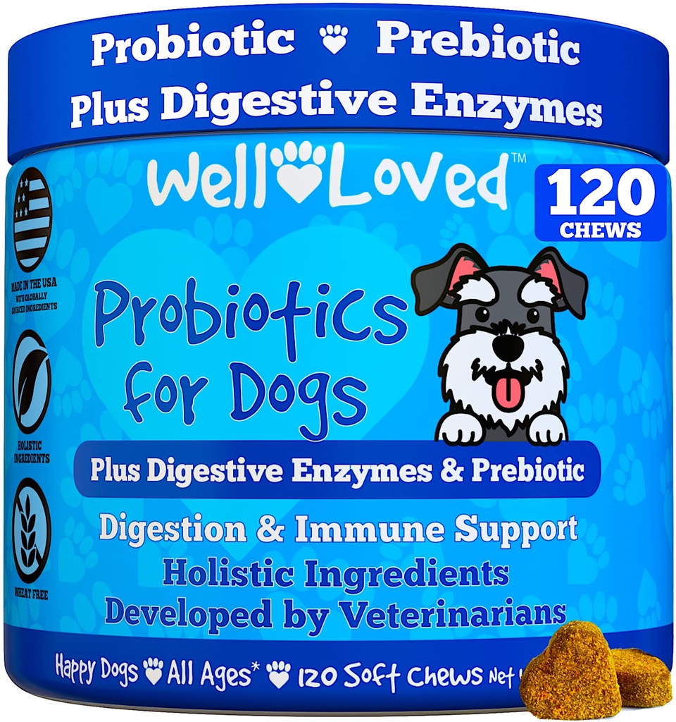 Probiotika for hunder, hundeprobiotika, laget i USA, Vet utviklet for gut helse, Yeast Balance, kløende hud, diarré og gass lindring, Chews med prebiotiske og digestive enzymer, Digestiv støtte