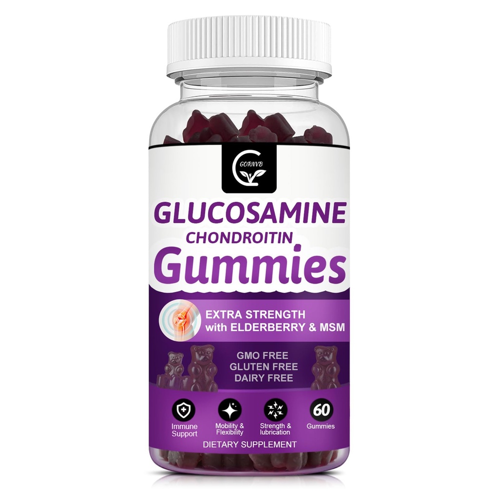 Glukosamin Chondroitin Gummies med MSM & Elderberry – Ekstra styrke mobilitet og fleksibilitet støtte, antioksidant immuntilskudd for kvinner og menn