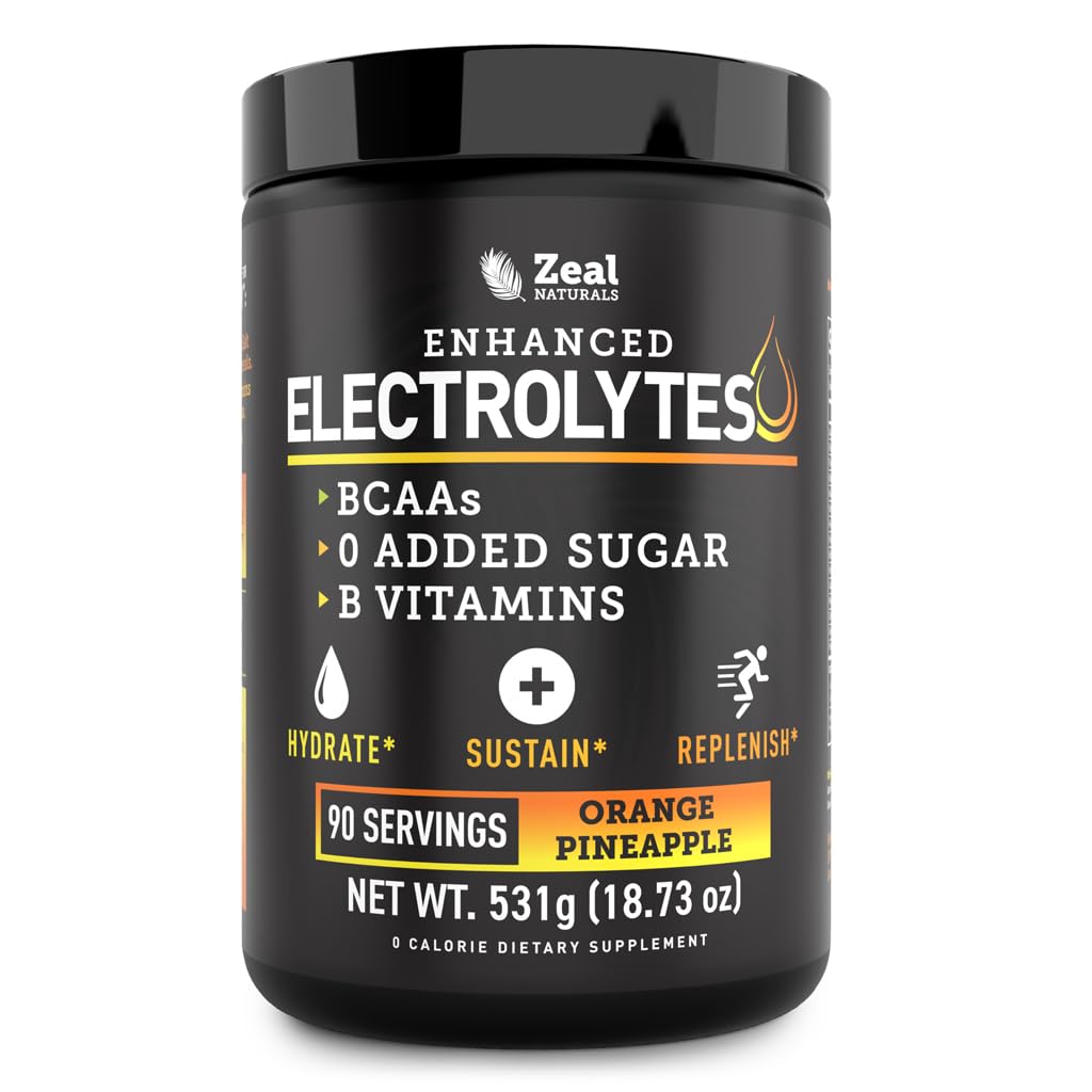 Zeal Naturals Electrolyte Powder Recovery Drink (90 Serveringer orange Pineapple) w 0 Sukker + BCAA + B-vitaminer Electrolyte Supplement w Kalium Zink & Magnesium for Hydration - Keto Electrolytes