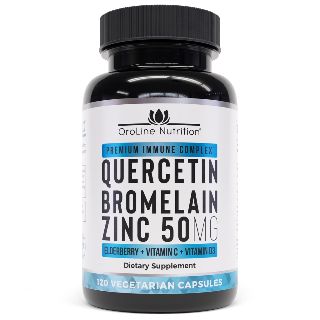 Quercetin 500mg Supplement med Sambucus Elderberry, Bromelain, vitamin C, sink 50mg, & vitamin D3 5000 IU - Antioksidant og immun helse støtte Zinc Quercetin