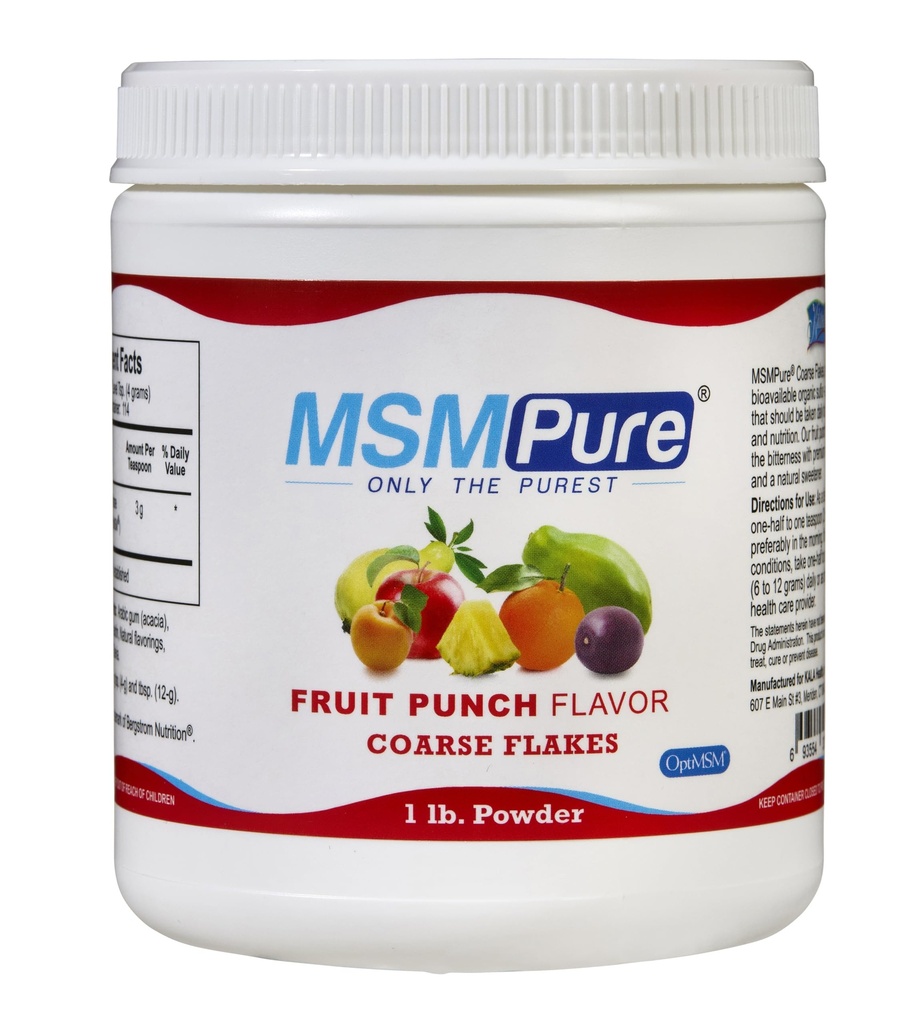 KALA Helse MSMPure Frukt Punch Flavored Coarse MSM Powder Flakes - organisk svovel for felles fleksibilitet, hud utseende og hår & negle støtte - 1 lb, USA laget, destillert krystaller
